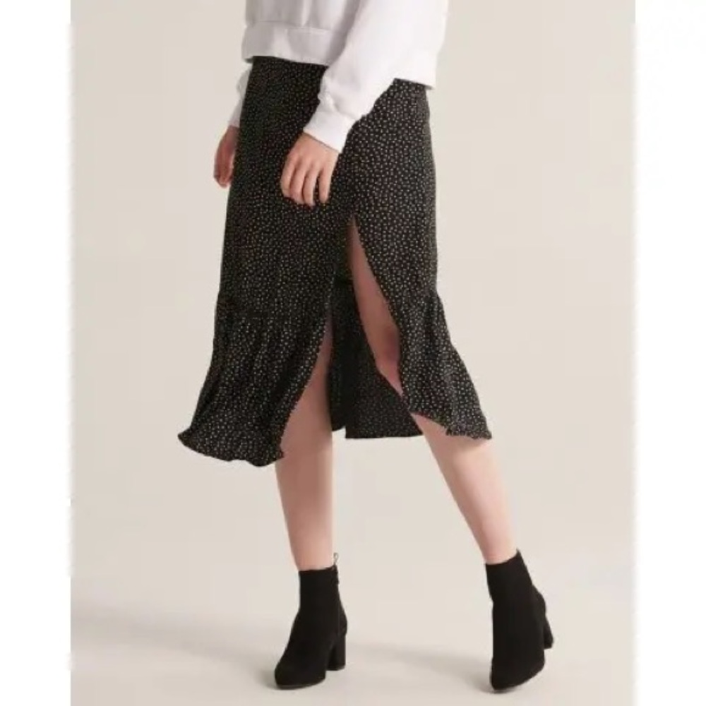 Abercrombie Polka Dot Ruffle Hem Midi Skirt